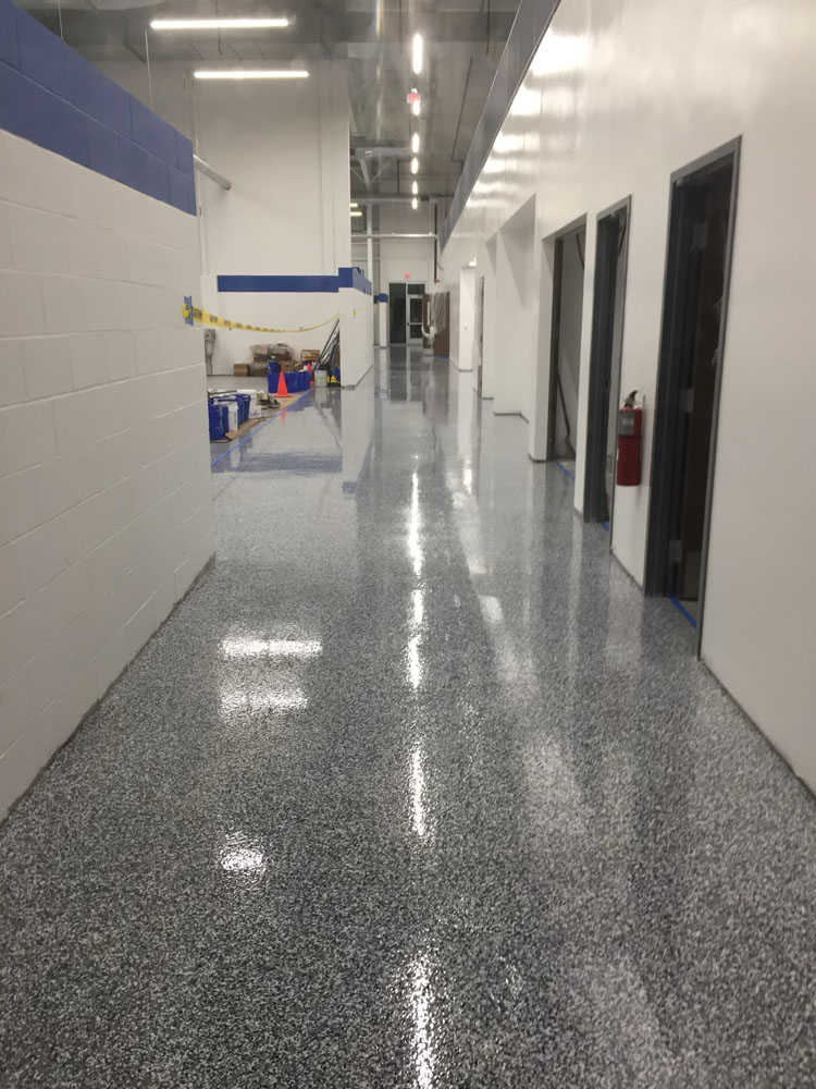 Epoxy flake coating in progress