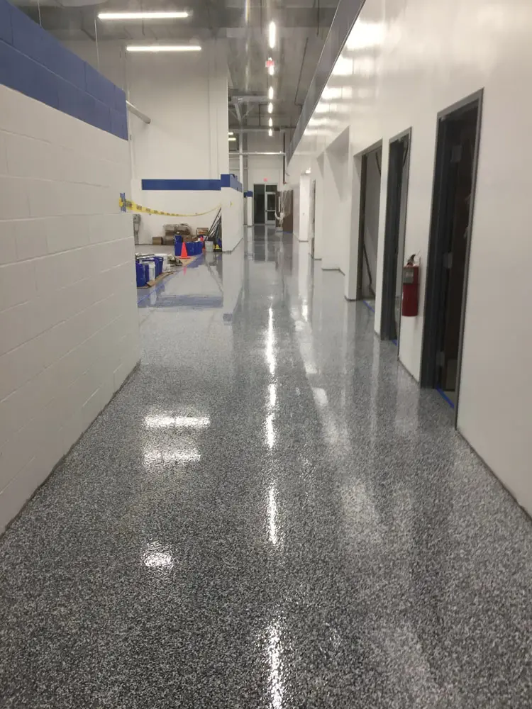 Epoxy flake coating in progress